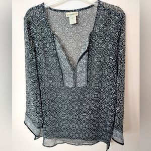 TravelSmith Sheer Black & White Tunic Petite Med Boho Festival Hippie Gypsy